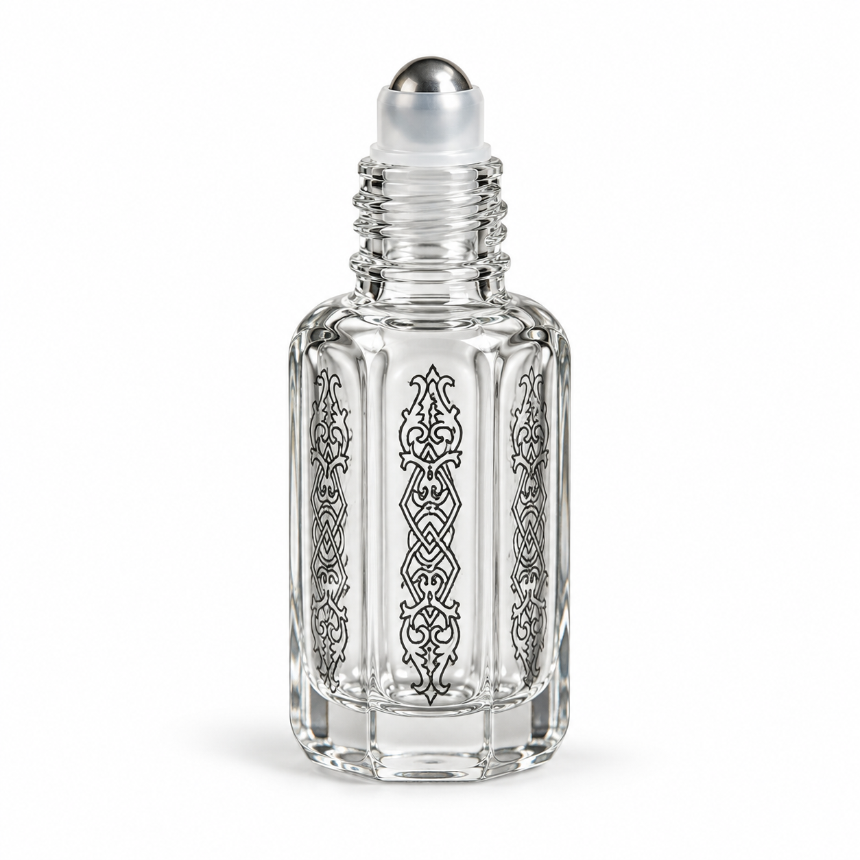12ml black print glass roller bottle with metal rollerball applicator