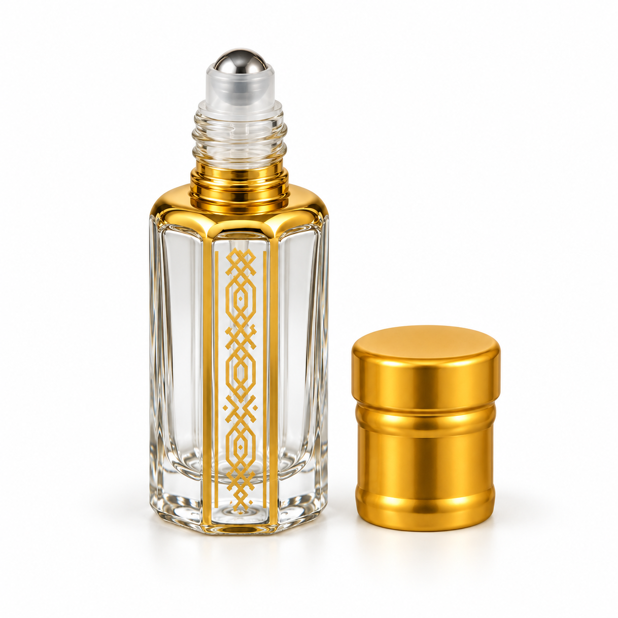 12ml gold print roller bottle with rollerball applicator and separate gold cap – Phase Aromatics wholesale UK